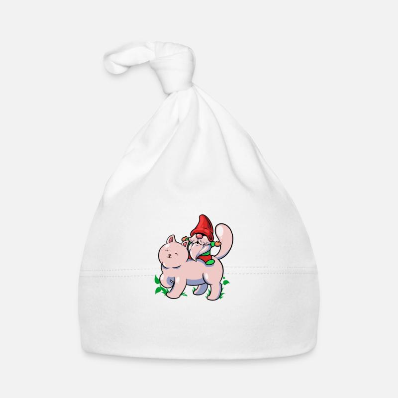 Garden gnome rides cat Organic Baby Cap