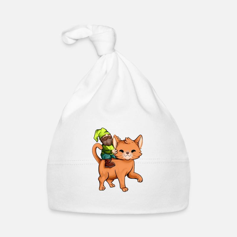 Garden gnome rides cat Organic Baby Cap