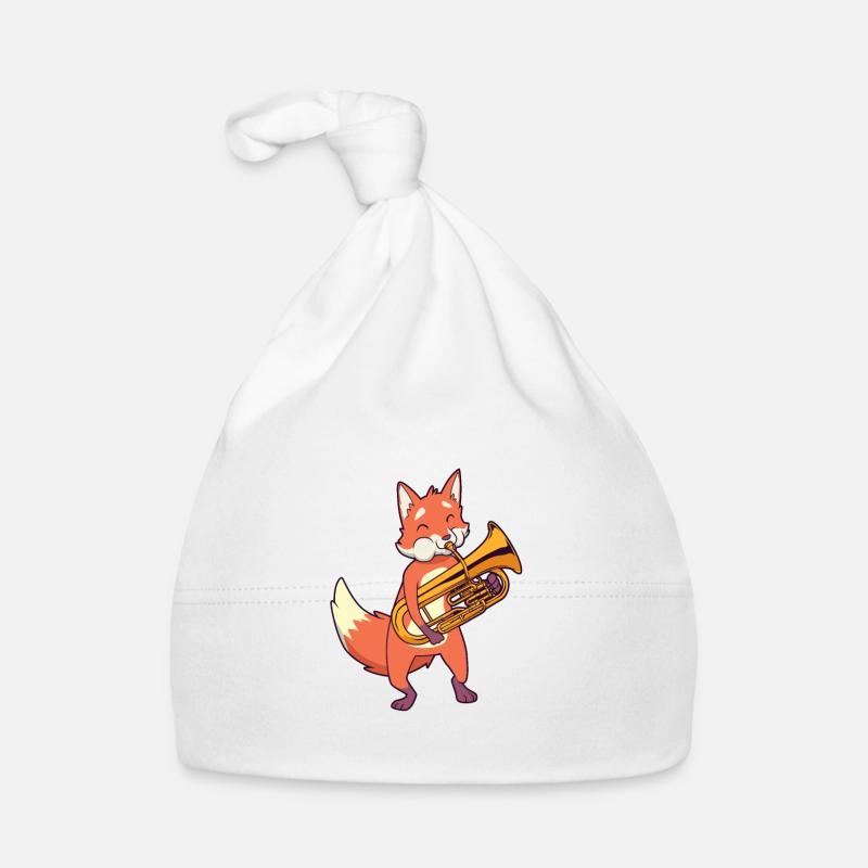 Un renard de dessin animé joue de l’euphonium Bonnet bio Bébé