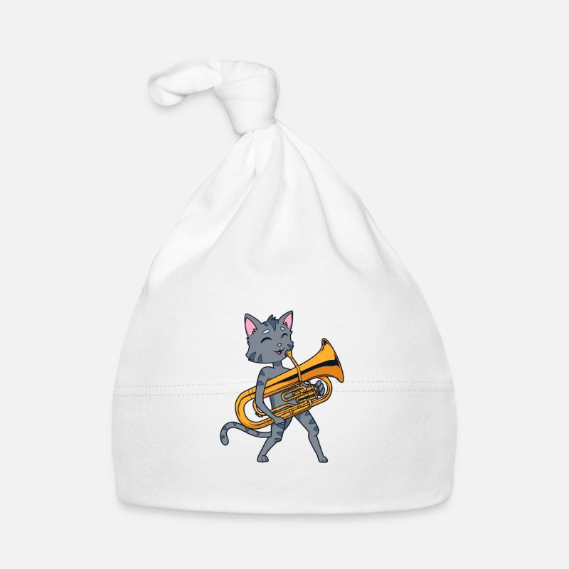 Cartoon Katze spielt Euphonium - Baby Bio-Mütze - Weiß