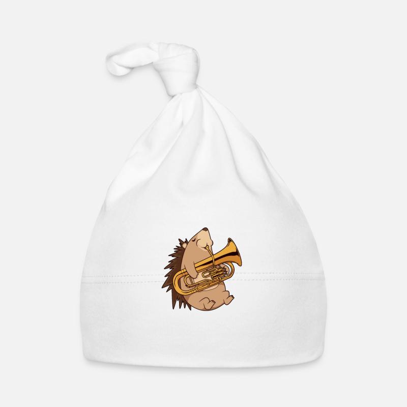 Hérisson de dessin animé jouant de l’euphonium - Bonnet bio Bébé - blanc