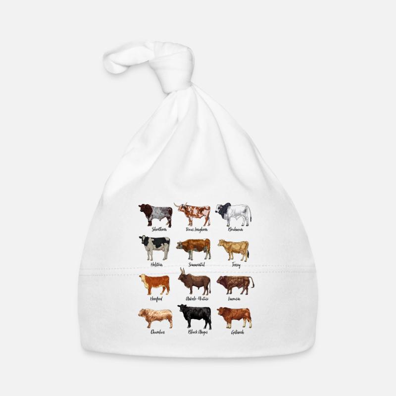 Dessins de vaches - races bovines - Bonnet bio Bébé - blanc