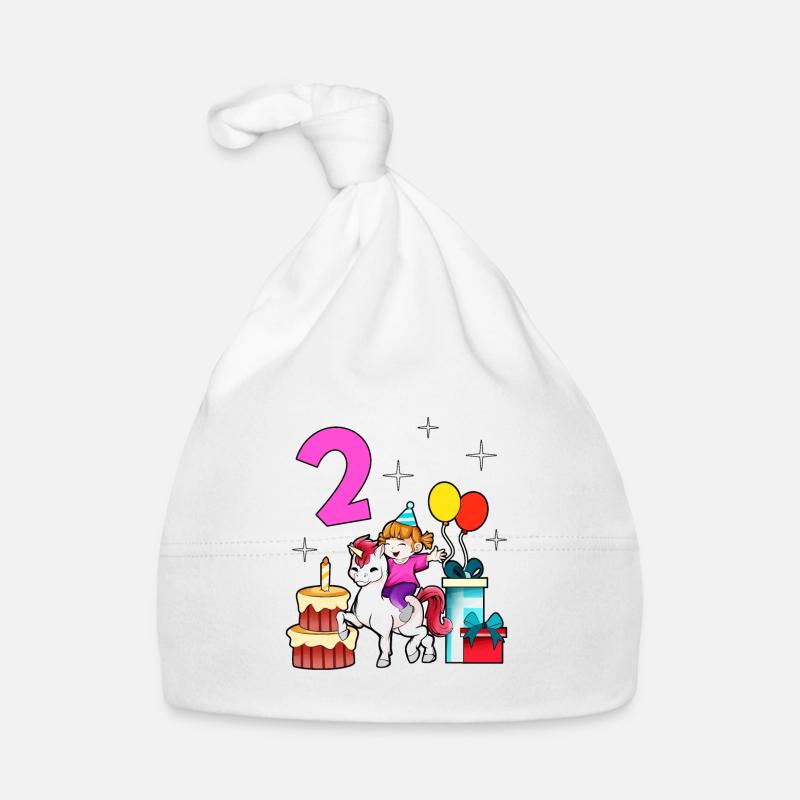 Mit Einhorn - Mädchen Geburtstag 2 Jahre - Baby Bio-Mütze - Weiß