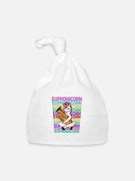 Euphonicorn - Einhorn mit Euphonium - Baby Bio-Mütze - Weiß - Vorne