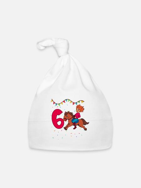 Mit Pferd - Mädchen Geburtstag 6 Jahre - Baby Bio-Mütze - Weiß - Vorne