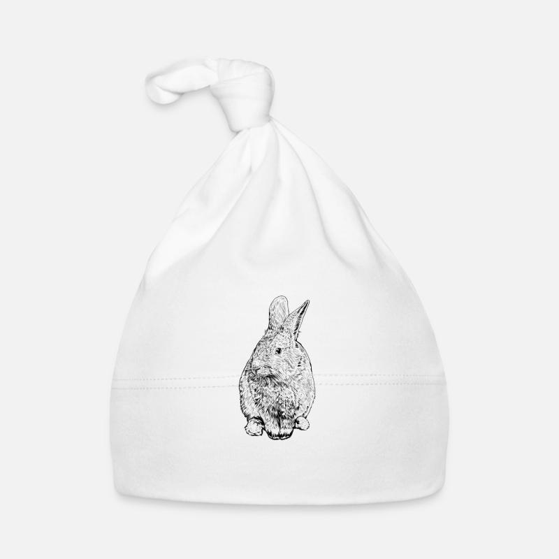 Black and White Drawing - Rabbit Organic Baby Cap