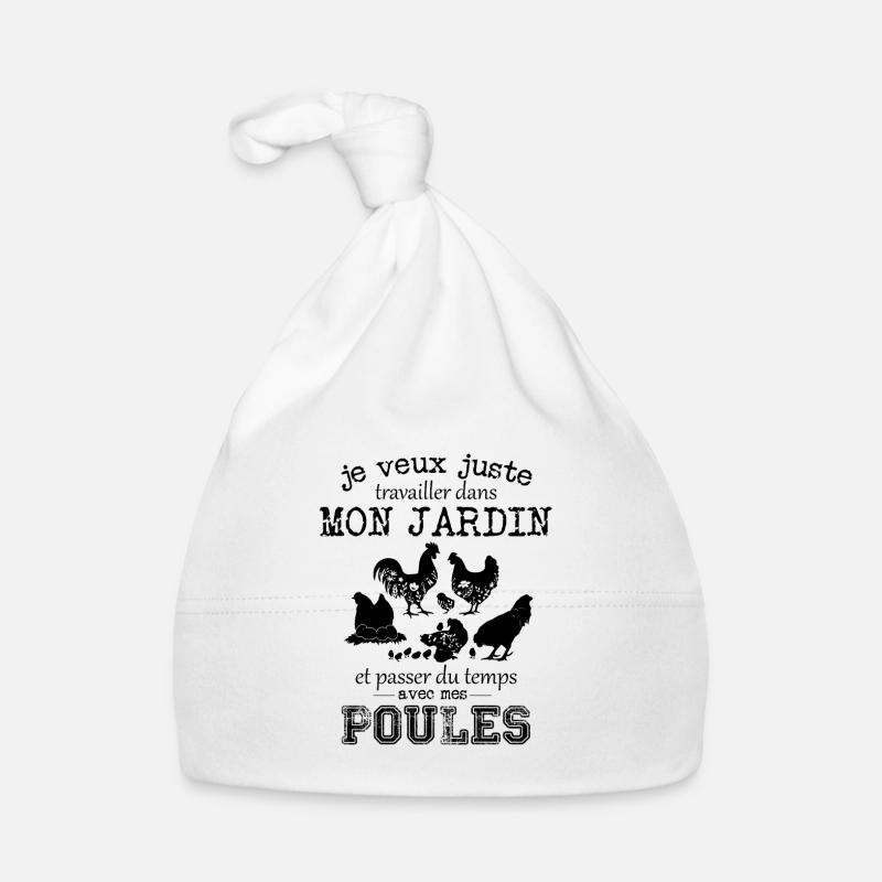 Travailler dans mon jardin avec mes poules - Bonnet bio Bébé - blanc