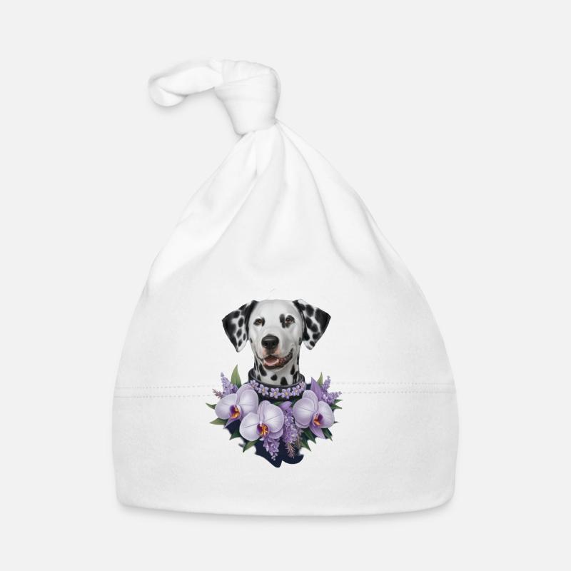 Dalmatien mignon avec des orchidées Bonnet bio Bébé