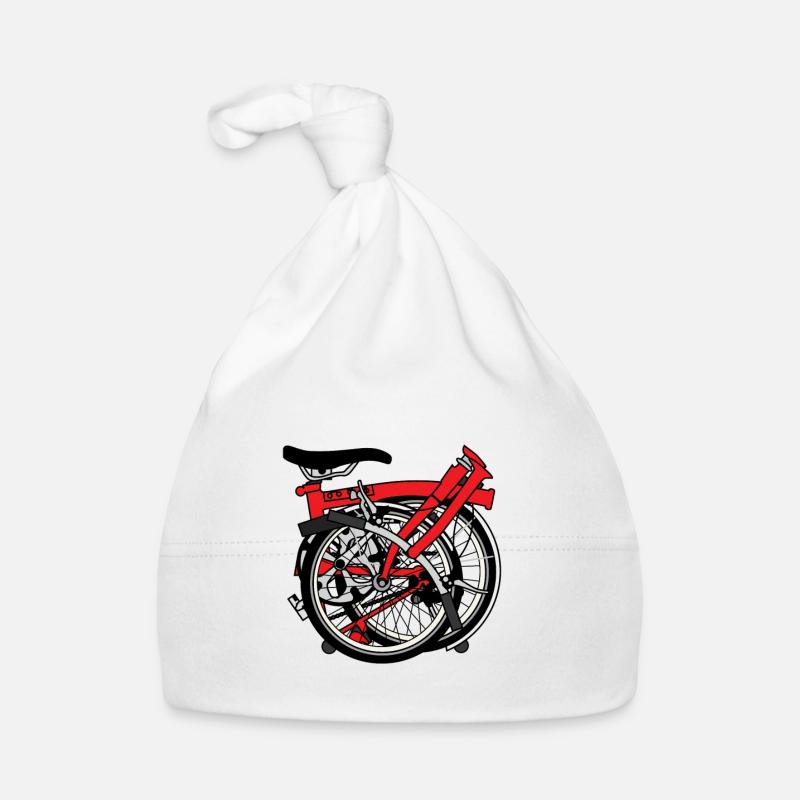 Brompton Bicycle ready to be transported. Organic Baby Cap