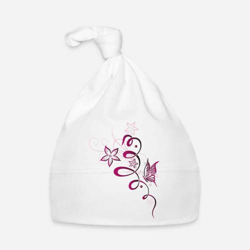 Fleurs de printemps papillon Printemps cerise - Bonnet bio Bébé - blanc