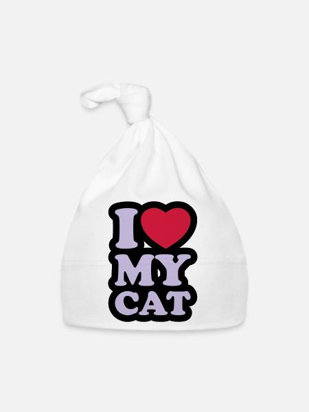 I love my cat - Ich liebe meine Katze - Baby Bio-Mütze - Weiß - Vorne