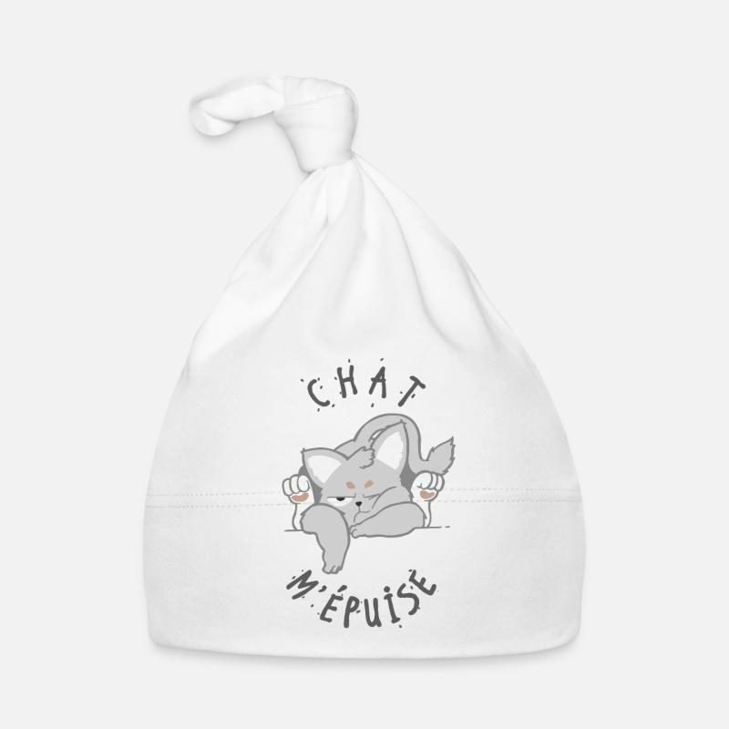 chat m'épuise - Bonnet bio Bébé - blanc