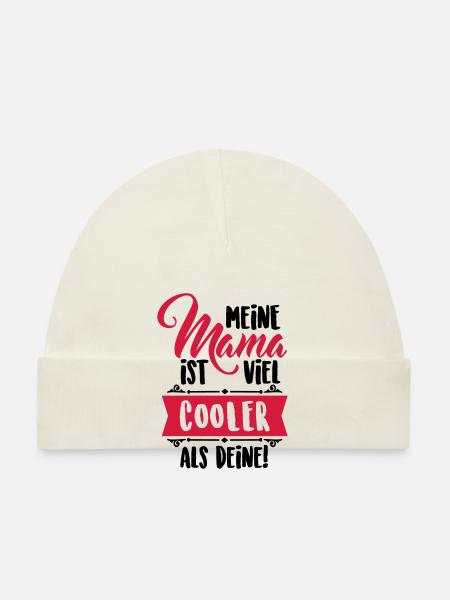 Meine Mama ist viel cooler als deine! Mutter Kind - Baby Bio-Mütze - Weiß - Vorne