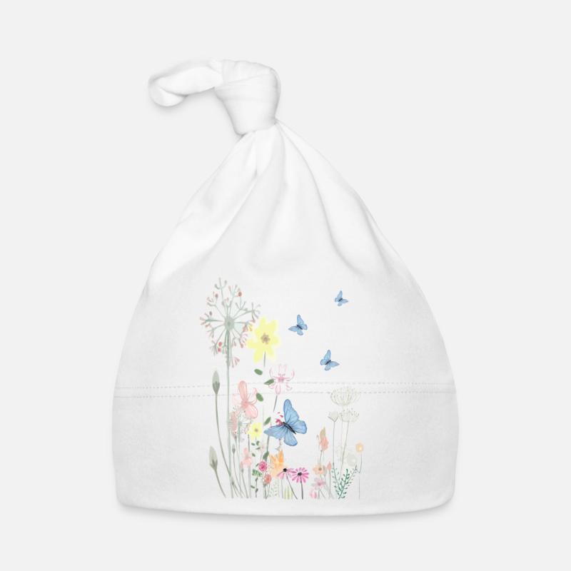 Pré de fleurs avec papillons Bonnet bio Bébé