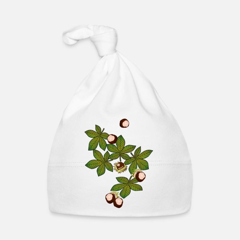 Marrons d’cheval, feuilles, automne - Bonnet bio Bébé - blanc
