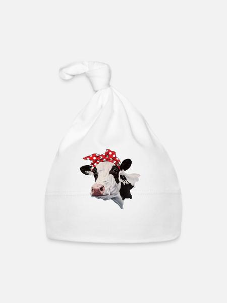Cow Bandana - Organic Baby Cap - white - Front