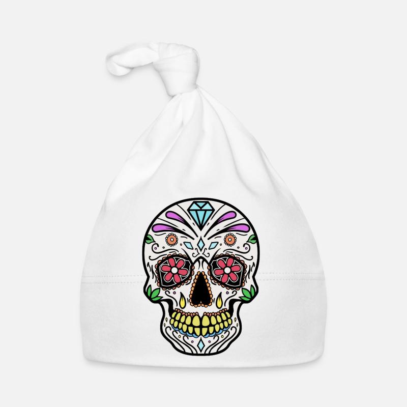 Mexicaines crâne Dia de los Muertos jour - Bonnet bio Bébé - blanc