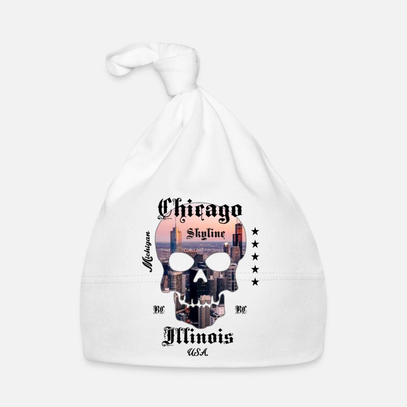 Chicago Skyline Skull Organic Baby Cap
