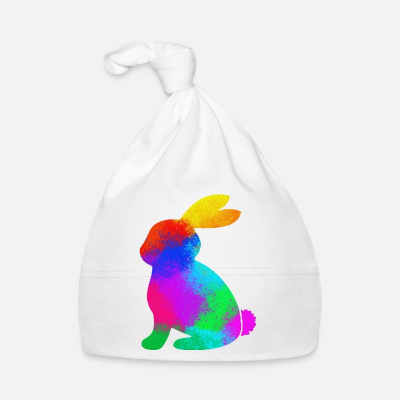 lapin coloré - Bonnet bio Bébé - blanc