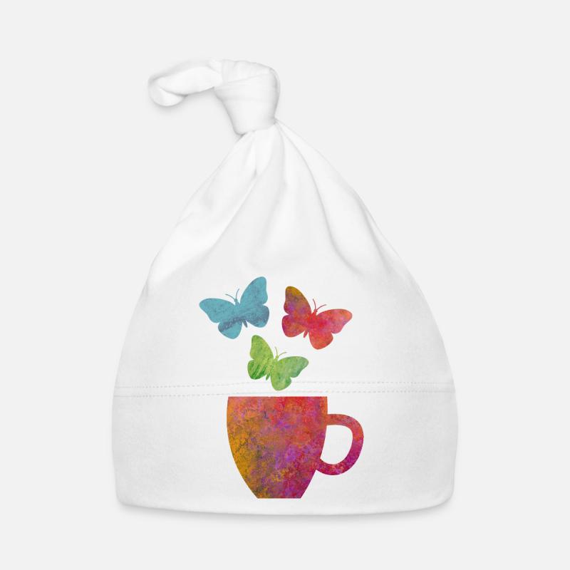 J’adore le café et le papillon - Bonnet bio Bébé - blanc