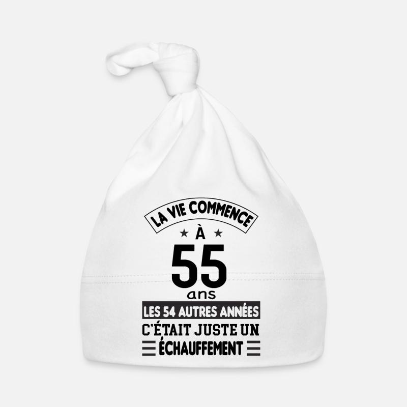 Cadeau anniversaire 55 ans - Bonnet bio Bébé - blanc