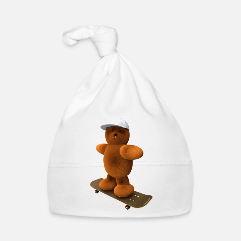 Bär auf Skateboard mit Basecap Baby Bio-Mütze