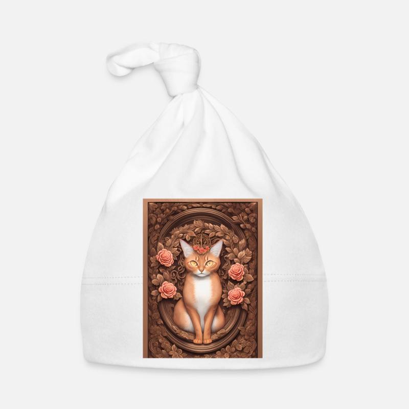 Holzschnitt einer Katze mit Rosen Baby Bio-Mütze