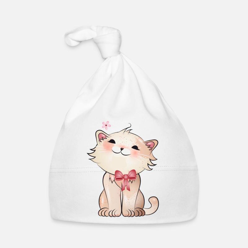 Cute cat watching a cherry blossom Organic Baby Cap