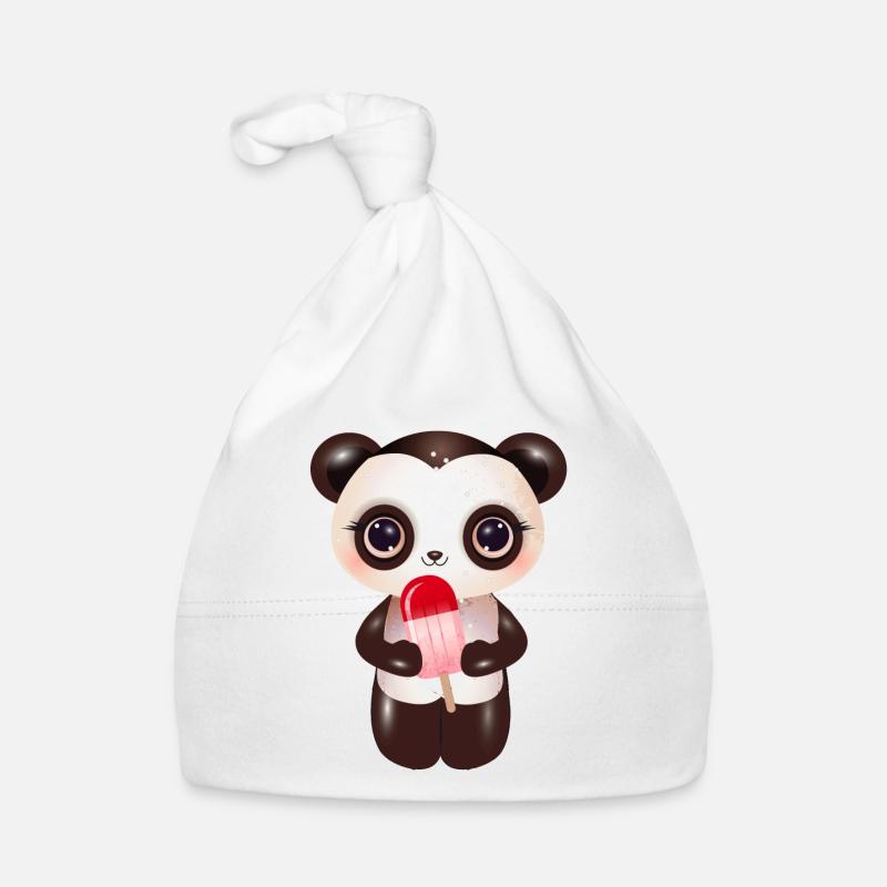 niedlicher Panda mit rotem Eis am Stil Baby Bio-Mütze