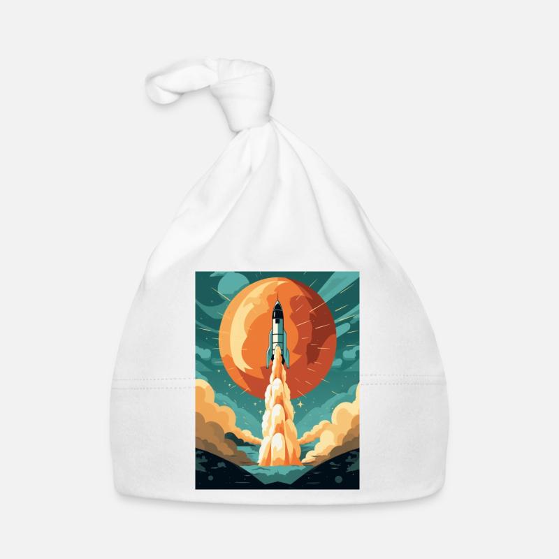 Rocket Launch Raketenstart - Organic Baby Cap - white