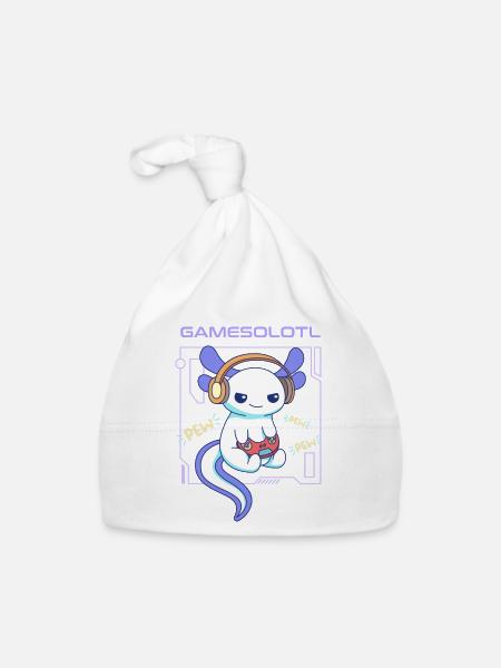 Gamesolotl Word Pun Design für Axolotl-Liebhaber - Baby Bio-Mütze - Weiß - Vorne