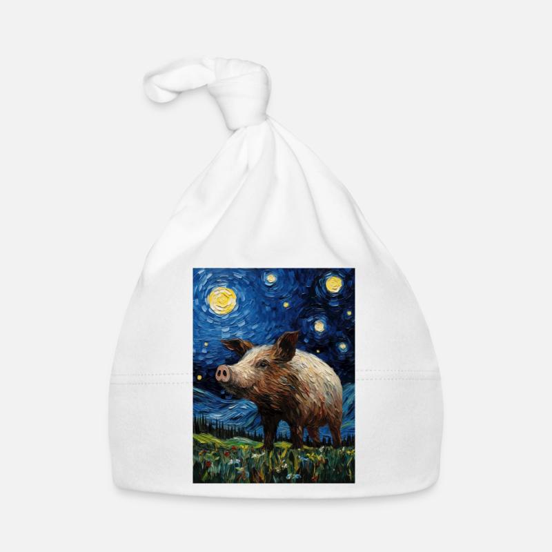 Wild Boar, Van Gogh, Starry Night Style Organic Baby Cap