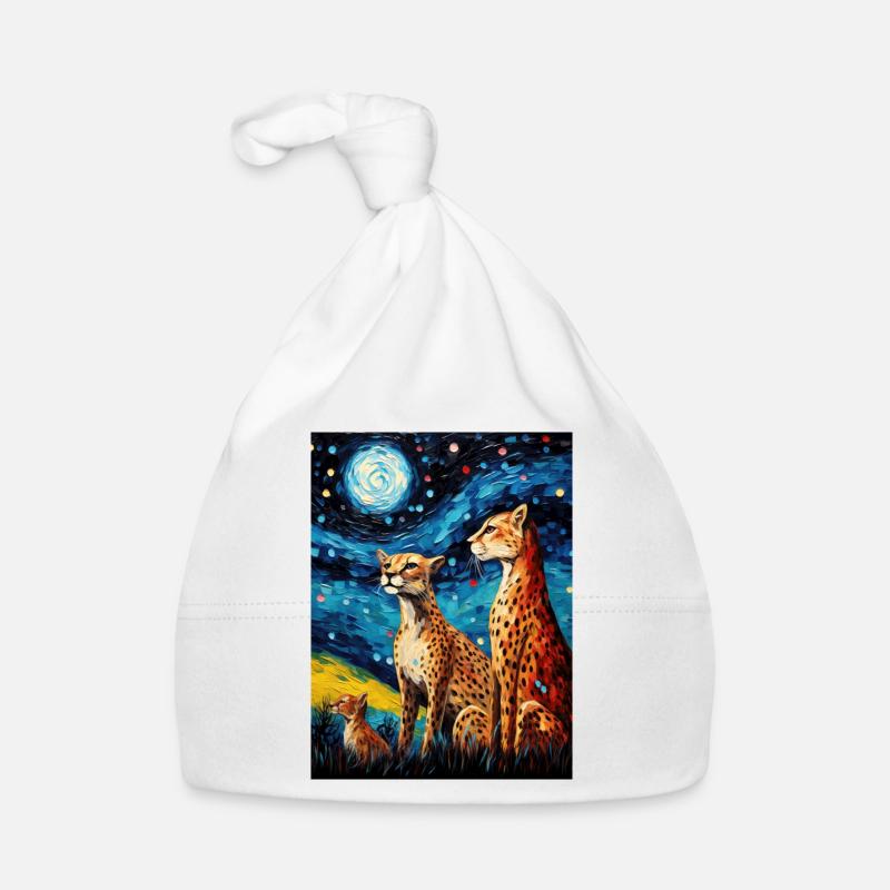 Guépard, Van Gogh, Nuit Étoilée, Animal - Bonnet bio Bébé - blanc