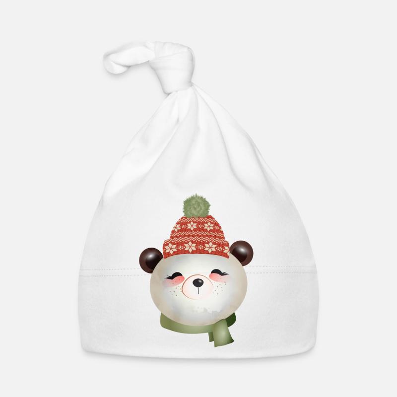 cute panda bear with bobble hat in winter Organic Baby Cap