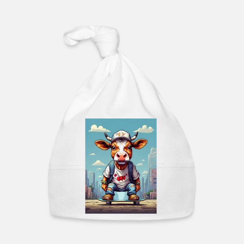 Comic Kuh auf Skateboard Baby Bio-Mütze