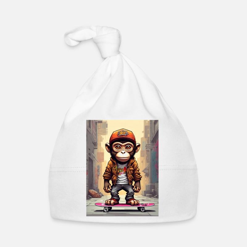 Comic Affe auf Skateboard Baby Bio-Mütze