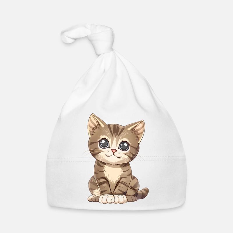 Chaton mignon - Bonnet bio Bébé - blanc