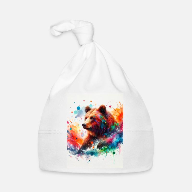 Ours à l’aquarelle Bonnet bio Bébé