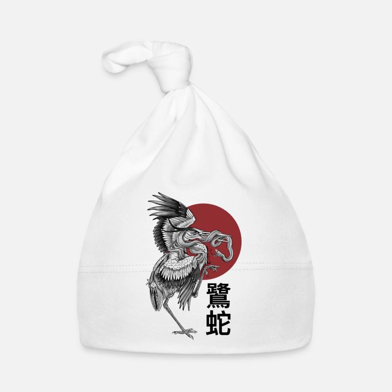 Le héron et le serpent - Bonnet bio Bébé - blanc