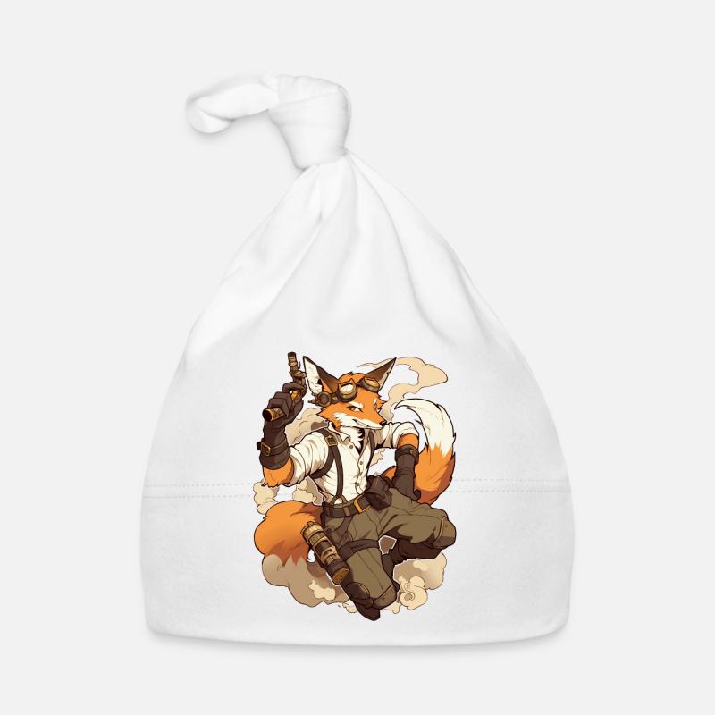 Style Anime Steampunk Fox - Rétro Futurisme - Bonnet bio Bébé - blanc