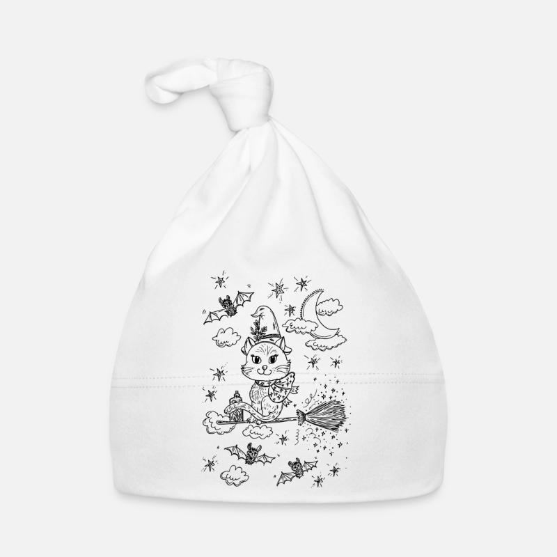 Witch Cat Magic Broom Organic Baby Cap