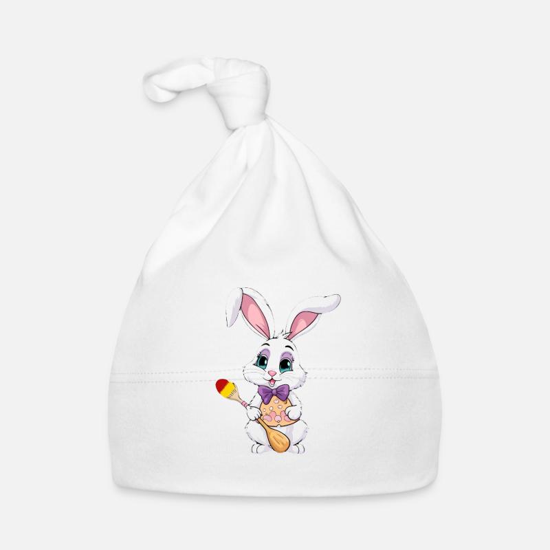 Lapin de Pâques avec des œufs de Pâques - Bonnet bio Bébé - blanc