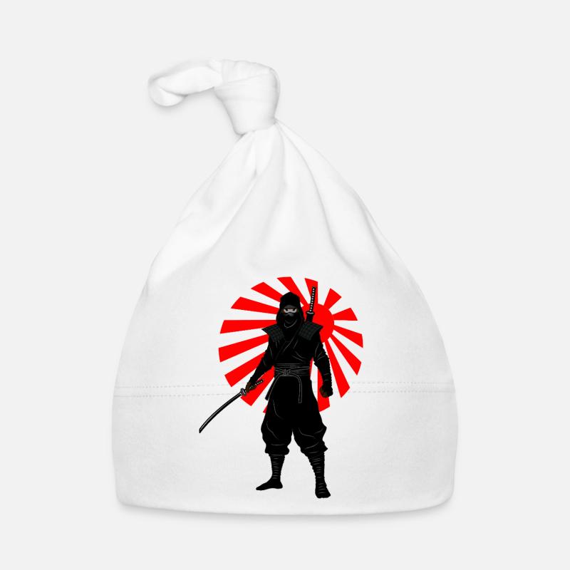 Position de combat ninja avec drapeau de bataille rouge Bonnet bio Bébé