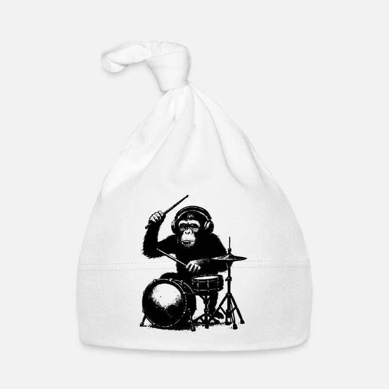 Grim monkey on drums Organic Baby Cap