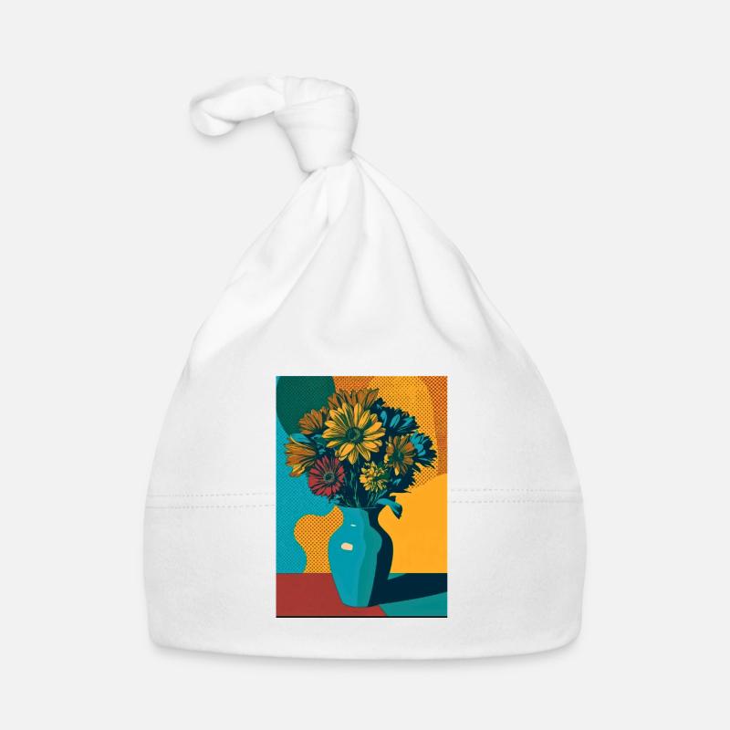 Fleurs Pop Art Sur Vase Bleu Bonnet bio Bébé
