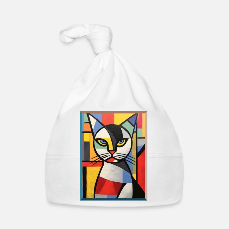 Abstract Cat Head in Color Blocks Pop Art Style Organic Baby Cap