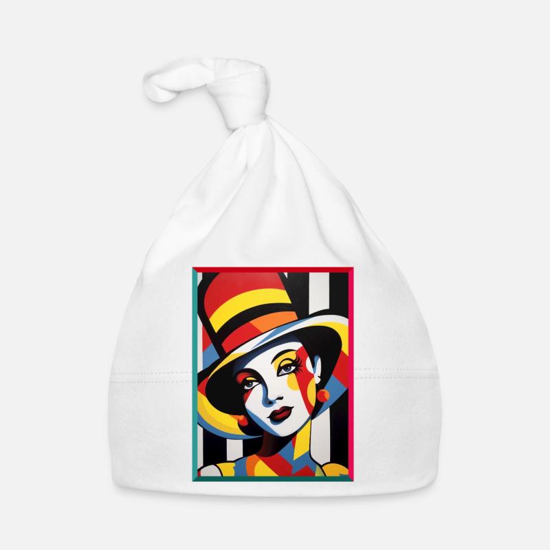 Abstract Portrait Lady with Colorful Cap Pop Art Organic Baby Cap