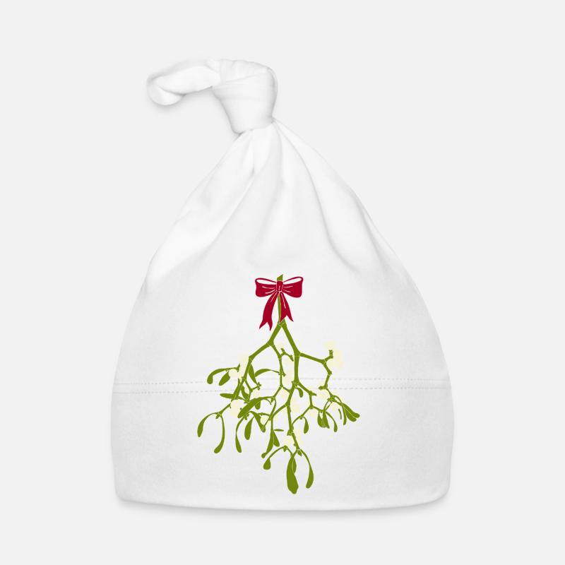 Gui avec ruban rouge - Décoration de Noël Bonnet bio Bébé