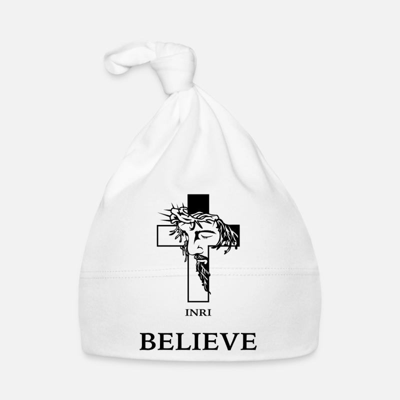 Croire – Croix moderne avec Jésus Bonnet bio Bébé