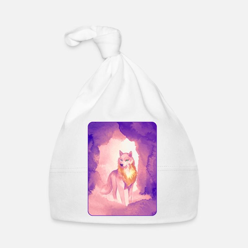 Loup blanc à l’aquarelle 2 (violet) Bonnet bio Bébé
